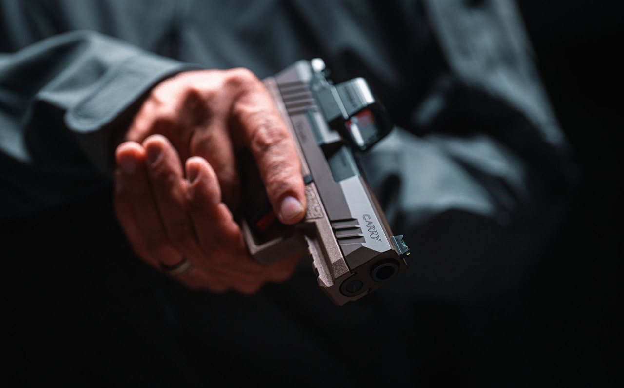 Lifestyle | PX-9 | Carry red dot and grip texture close up