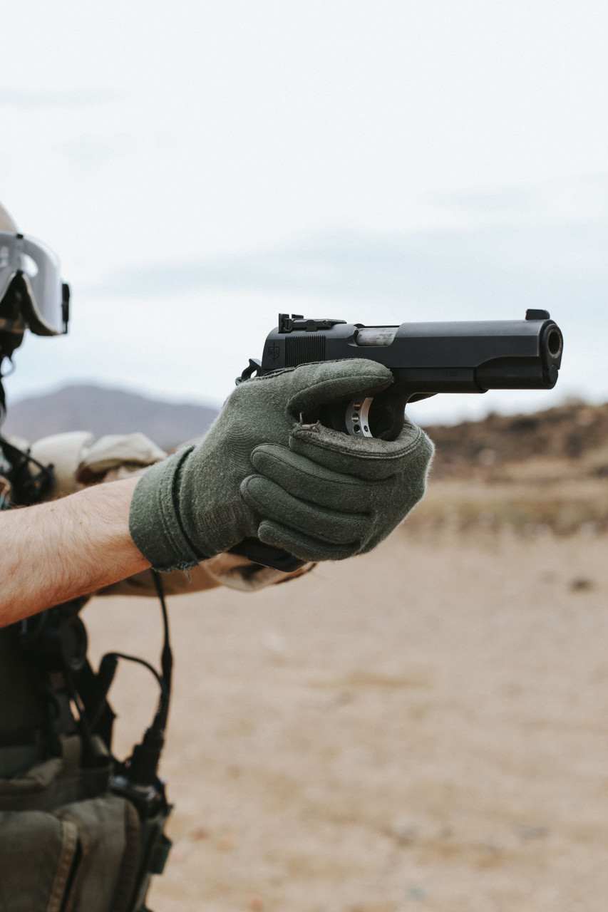 Lifestyle | 1911A1 Service | aimed across the desert, helmet and gloves
