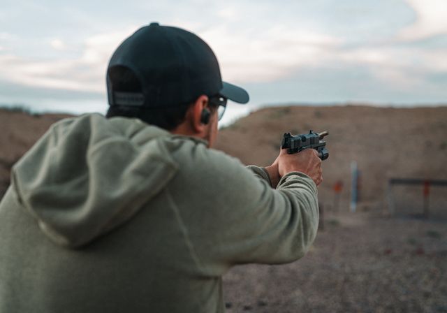Tisas DS Comp, firing downrange from behind