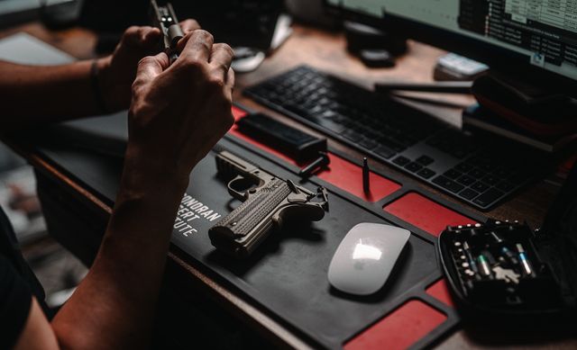 Tisas Duty Raider, FDE on the desk beside the keyboard