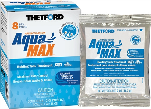 Thetford 96633 AquaMax Dry RV Holding Tank Treatment, (8) 2 Oz Packs, Spring Shower Scent