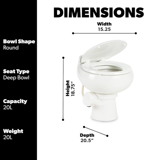 Dometic 510+ RV Toilet | Premium Porcelain Pressure-Assist Toilet - White - 302651001