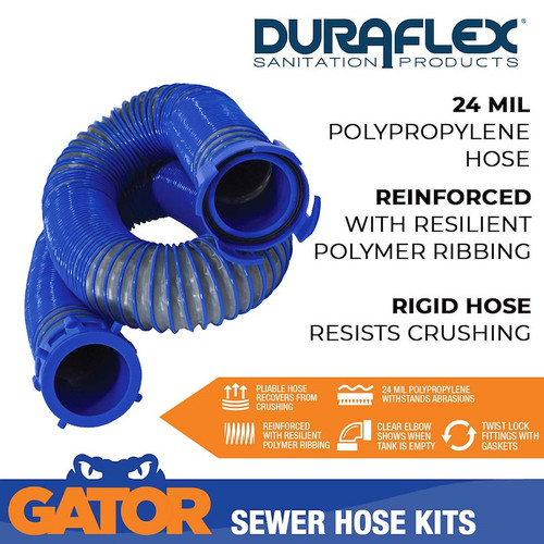 Duraflex Gator® Sewer Hose – 15 Foot Extended Length - Heavy Duty 24 Mil - 22005