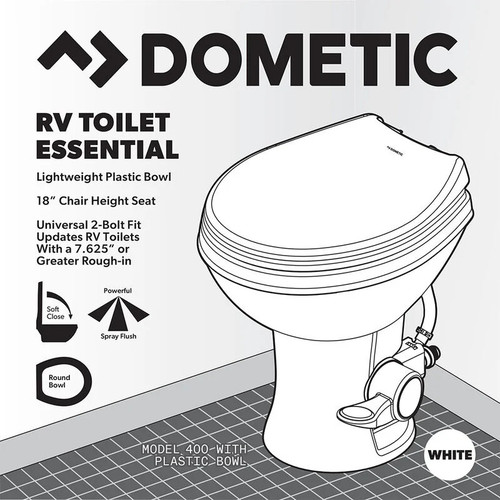 Dometic Model 400 Essential RV Toilet, Standard Height, White, 9610008275