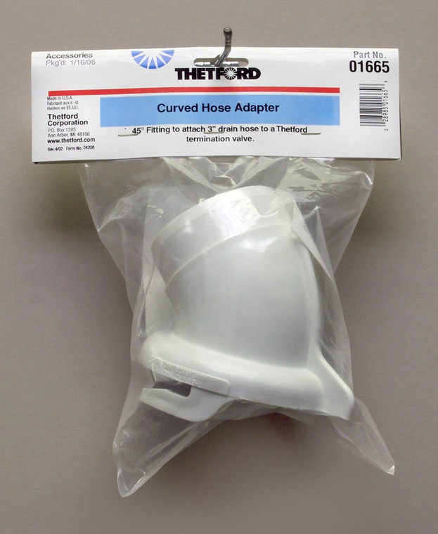 Thetford 01665 (Superseded by 50317) 45° Sewer Hose Connector – Curved 3" Dump Station Adapter, White
