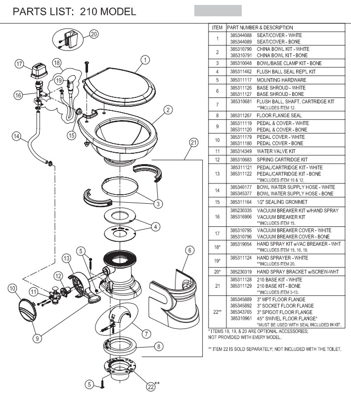 Dometic Traveler Lite 210 exploded parts diagram