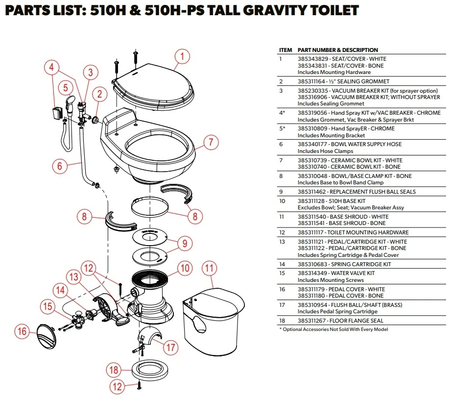 Dometic Traveler 510H exploded parts diagram