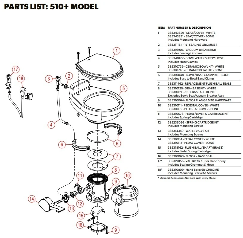 Dometic Traveler 510+ exploded parts diagram