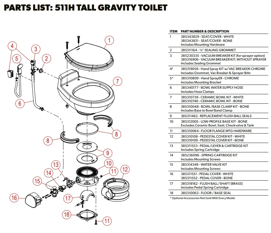Dometic Traveler 511H exploded parts diagram