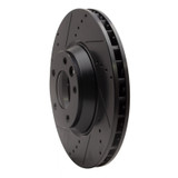 R1 03-15 Audi Q7 Right Front Drilled & Slotted Black Brake Rotor
