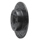 R1 11-16 Mini Cooper Countryman Rear Right Drilled & Slotted Black Brake Rotor