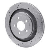 R1 15-23 Ford Mustang Rear Left Drilled & Slotted Silver Brake Rotor
