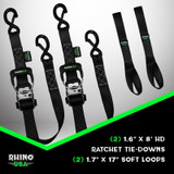 Rhino USA Heavy Duty Ratchet Tie-Downs 2-Pack (Blue) 1.6In X 8Ft