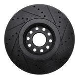 R1 00-03 Audi A8 Front Left Drilled & Slotted Black Brake Rotor