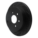R1 05-25 Nissan Frontier Rear Left Drilled & Slotted Black Brake Rotor