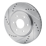 R1 05-25 Nissan Frontier Front Left Drilled & Slotted Silver Brake Rotor