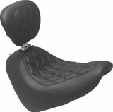 Mustang 18-21 Harley Fat Bob Wide Tripper Solo Seat w/Driver Backrest Diamond Stitch - Black