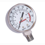 Kleinn Stem Mount Analog Chrome-Plated Air Gauge/ 0-250 PSI - 1/4In M NPT Inlet