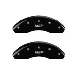 MGP 4 Caliper Covers Engraved Front & Rear MGP Black Finish Silver Char 2014 Chevrolet Express 2500