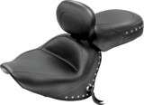 Mustang 07-17 Yamaha V-Star 1300,1300 Tourer Wide 2PC Seat w/ Driver Backrest Studs- Black