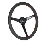 NRG Reinforced Stealth Wheel (380mm) 3 Spoke Center - 1in Deep Dish - Perforated Leather Red Stitch