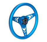 NRG Aluminum Steering Wheel 330mm - Arow Cutout - Ergonomic Grip - Anadized Blue