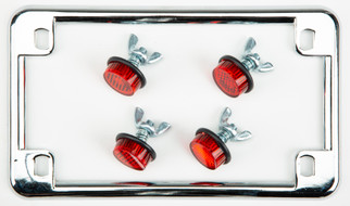 License Plate Frame W/4 Red Reflectors Chrome