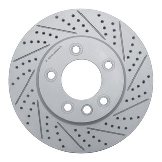 R1 03-18 Porsche Cayenne Right Front Drilled & Slotted Geo-Carbon Rotor