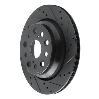 R1 07-17 Lexus LS460 Rear Right Drilled & Slotted Black Brake Rotor