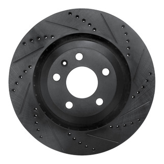 R1 05-11 Audi A6 Quattro Rear Right Drilled & Slotted Black Brake Rotor