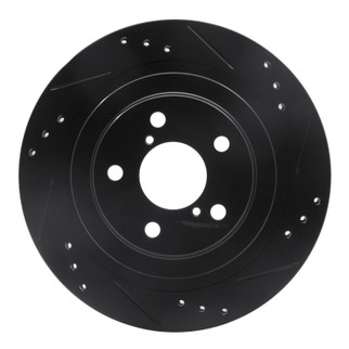 R1 05-09 Subaru Impreza Rear Right Drilled & Slotted Black Brake Rotor