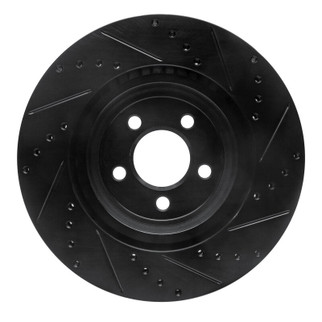 R1 09-23 Dodge Challenger Front Left Drilled & Slotted Black Brake Rotor