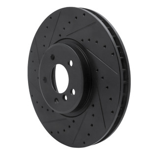 R1 08-19 BMW X5 Front Left Drilled & Slotted Black Brake Rotor