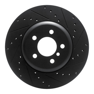 R1 10-19 BMW 535I GT xDrive Rear Right Drilled & Slotted Black Brake Rotor