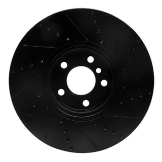 R1 10-18 BMW 535I GT Right Front Drilled & Slotted Black Brake Rotor