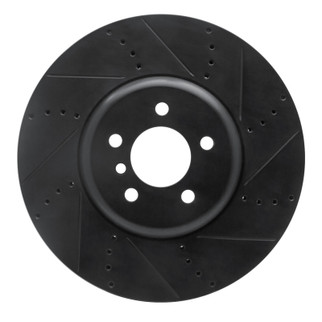 R1 09-17 BMW 550I GT Right Front Drilled & Slotted Black Brake Rotor