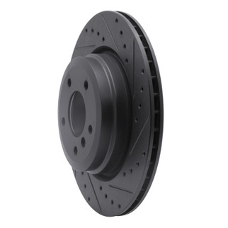 R1 06-15 BMW 335XI Rear Right Drilled & Slotted Black Brake Rotor