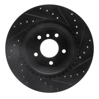 R1 06-15 BMW 335XI Rear Left Drilled & Slotted Black Brake Rotor