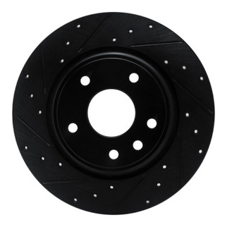 R1 17-25 Chrysler Grand Caravan Rear Left Drilled & Slotted Black Brake Rotor