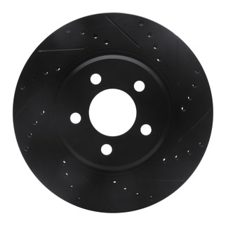 R1 05-23 Chrysler 300 Front Right Drilled & Slotted Black Brake Rotor