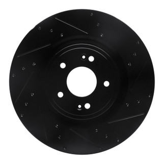 R1 18-22 Genesis G70 Front Right Drilled & Slotted Black Brake Rotor