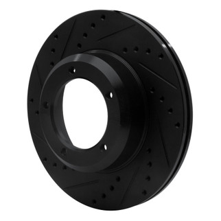 R1 90-16 Land Rover Defender 90 Front Left Drilled & Slotted Black Brake Rotor