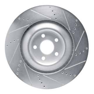 R1 2021-2025 Ford Mustang Mach-E Front Left Drilled & Slotted Silver Brake Rotor