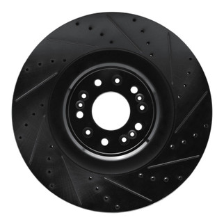 R1 17-22 Genesis G90 Front Right Drilled & Slotted Black Brake Rotor
