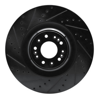 R1 17-22 Genesis G90 Front Left Drilled & Slotted Black Brake Rotor