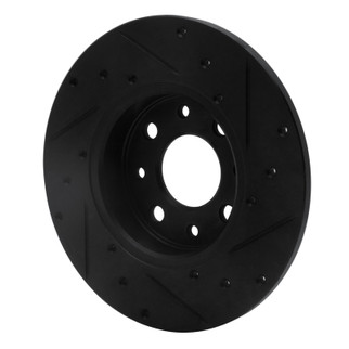 R1 13-19 Fiat 500E Rear Left Drilled & Slotted Black Brake Rotor