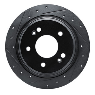 R1 18-25 Hyundai Kona Rear Left Drilled & Slotted Black Brake Rotor