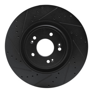 R1 18-20 Genesis G80 Front Left Drilled & Slotted Black Brake Rotor