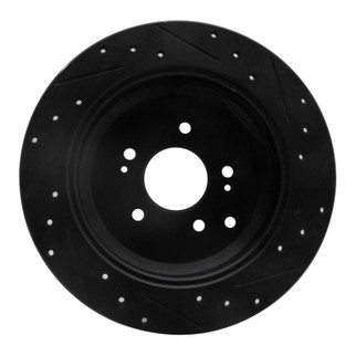 R1 07-12 Hyundai Veracruz Rear Left Drilled & Slotted Black Brake Rotor