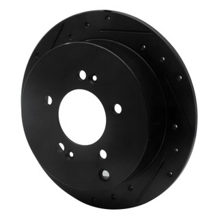 R1 01-16 Hyundai Santa Fe Rear Left Drilled & Slotted Black Brake Rotor